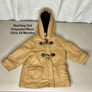 Starting Out Tan Polyester Wool Blend Hooded Fit & Flare Coat‎ Girls Size 24T